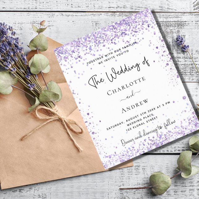 Budget wedding violet lavender glitter invitation (Creator Uploaded)
