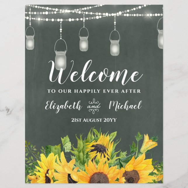 Budget Wedding Welcome Sign Sunflowers Chalkboard (Front)