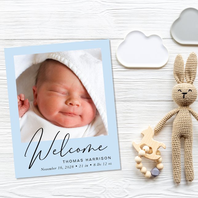 Budget Welcome 4 Photo Blue Birth Announcement (Creator Uploaded)