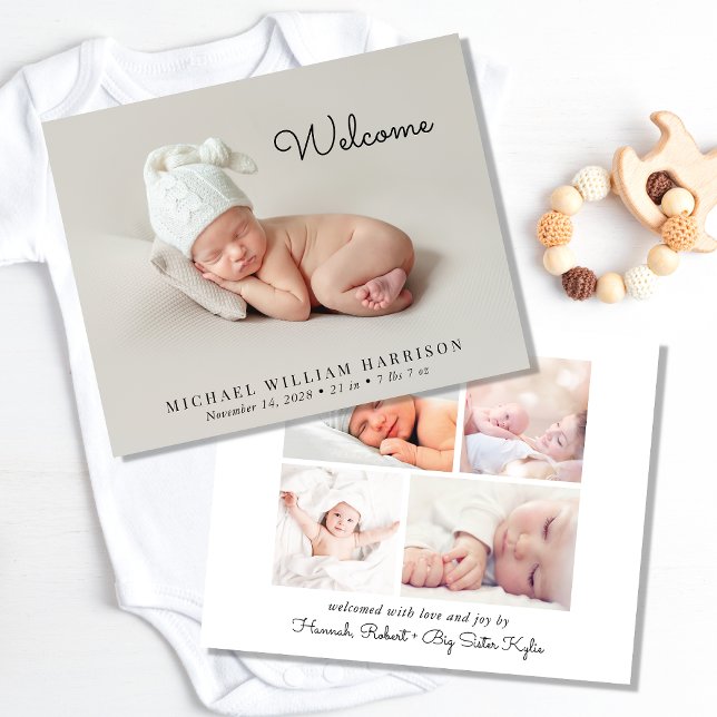 Budget Welcome Minimal Photo Birth Announcement (Creator Uploaded)