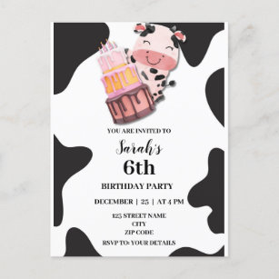 Budget Western Cow Theme Birthday Party Invitation Postcard