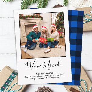 Budget We've Moved Photo Blue Plaid Holiday Moving Card