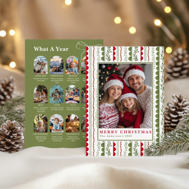 Budget What A Year Whimsical Twelve Photo collage Holiday Card (Creator Uploaded)
