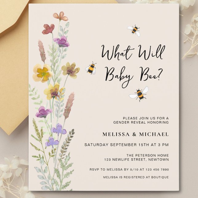 Budget What Will Baby Bee Gender Reveal Invitation (Creator Uploaded)