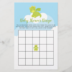 Budget Whimsical Boy Dragon Baby Shower Bingo Card