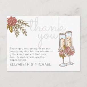 Budget Whimsical Champagne Thank You Wedding Postcard