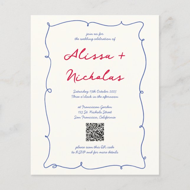 Budget Whimsical Colourful Monogram QR code Weddin (Front)