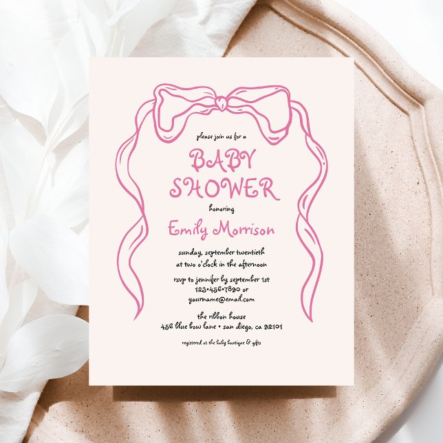 Budget Whimsical Quirky Blush Pink Bow Baby Shower (Creator Uploaded)