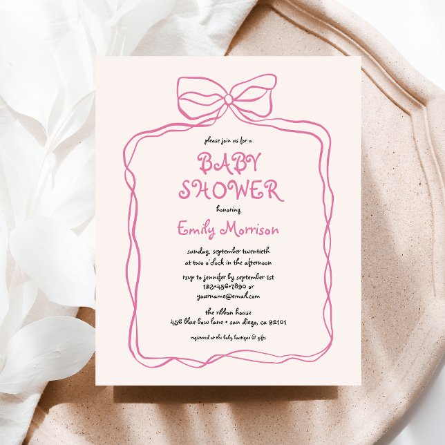 Budget Whimsical Quirky Blush Pink Bow Baby Shower Flyer (Creator Uploaded)