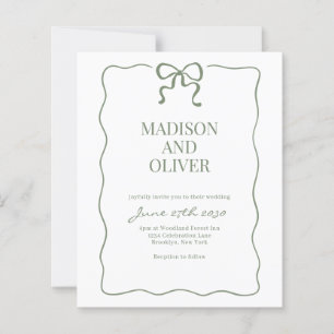 Budget Whimsical Sage Bow Tie Wedding Invitation