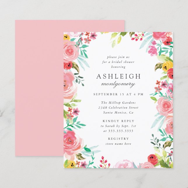 Budget Whimsical Watercolor Wreath Bridal Shower (Front/Back)