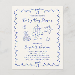 Budget Whimsical Wavy Frame Baby Boy Shower Invite