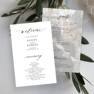 Budget white black elegant photo wedding program