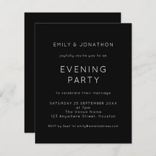 Budget White Black Wedding Evening Party Invite