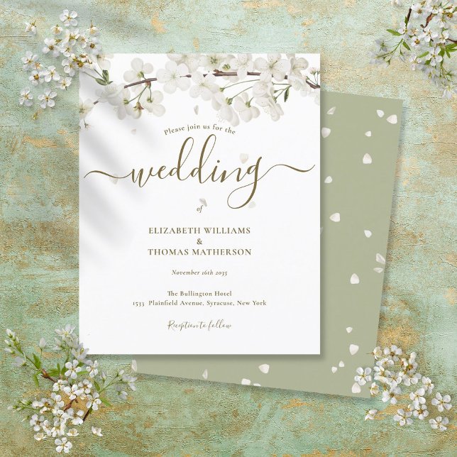 Budget White Blossom Script Wedding Invitation (Creator Uploaded)