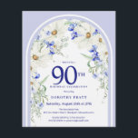 Budget White Blue Floral Arch 90th Birthday Invite<br><div class="desc">Elegant 90th Birthday Party invitation template features a Boho floral arch made from white daisies and blue wildflowers. This item is part of the Boho Arch Blue and White Floral Collection.</div>