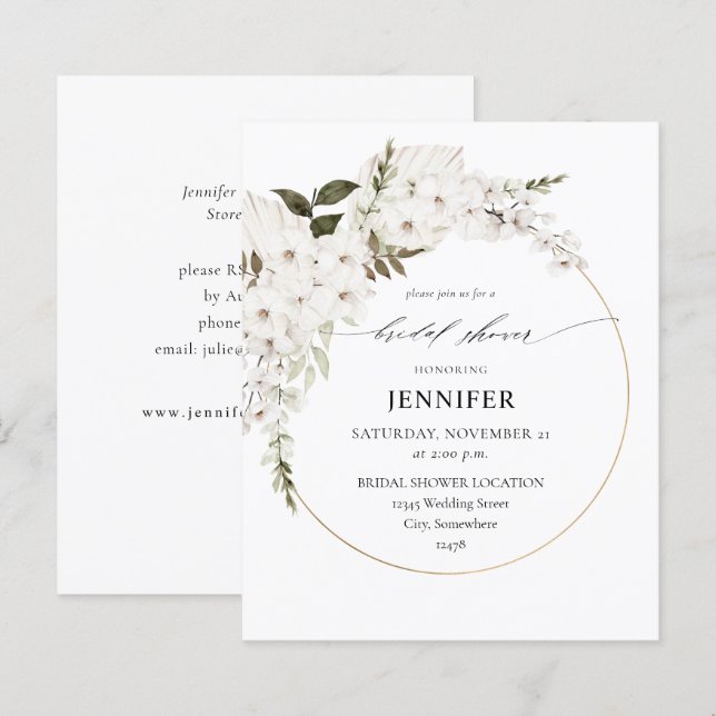 Budget White Boho Floral Bridal Shower (Front/Back)