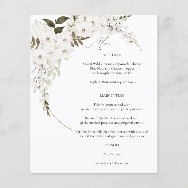 Budget White Boho Floral Menu (Front)
