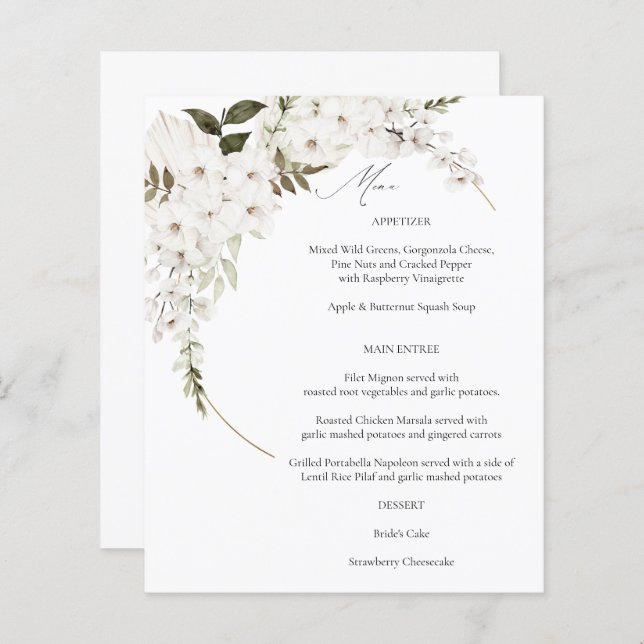 Budget White Boho Floral Menu (Front/Back)