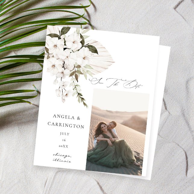 Budget White Boho Floral Photo Save the Date (Creator Uploaded)