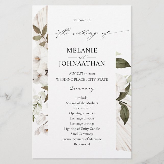 Budget White Boho Floral Wedding Ceremony MED Flyer (Front)