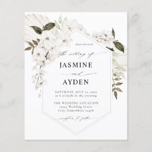 Budget White Boho Floral Wedding Flyer