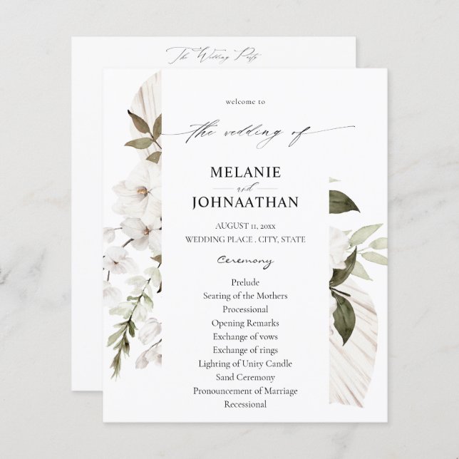 Budget White Boho Floral Wedding Program (Front/Back)