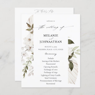 Budget White Boho Floral Wedding Program