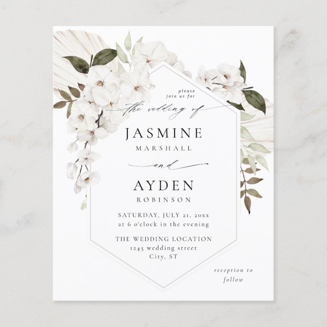 Budget White Boho Floral Wedding V3 LN Flyer (Front)