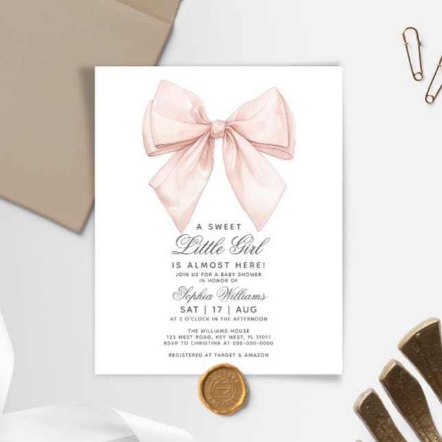 Budget White Bow Baby Shower Invitation (Creator Uploaded)