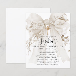 BUDGET White Bow Rose First Communion Invite