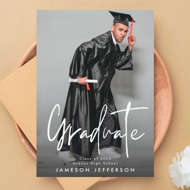 Budget White Brush Graduation Announcement Photo Flyer (Creator Uploaded)