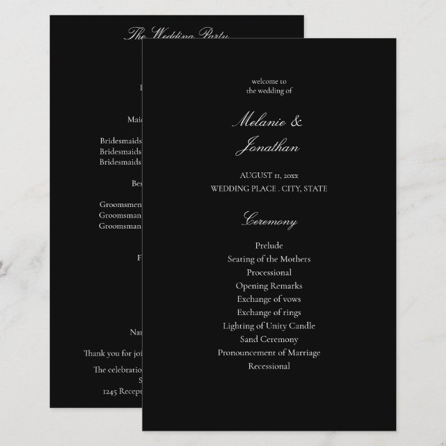 Budget White Elegant Wedding Program - Black MED (Front/Back)
