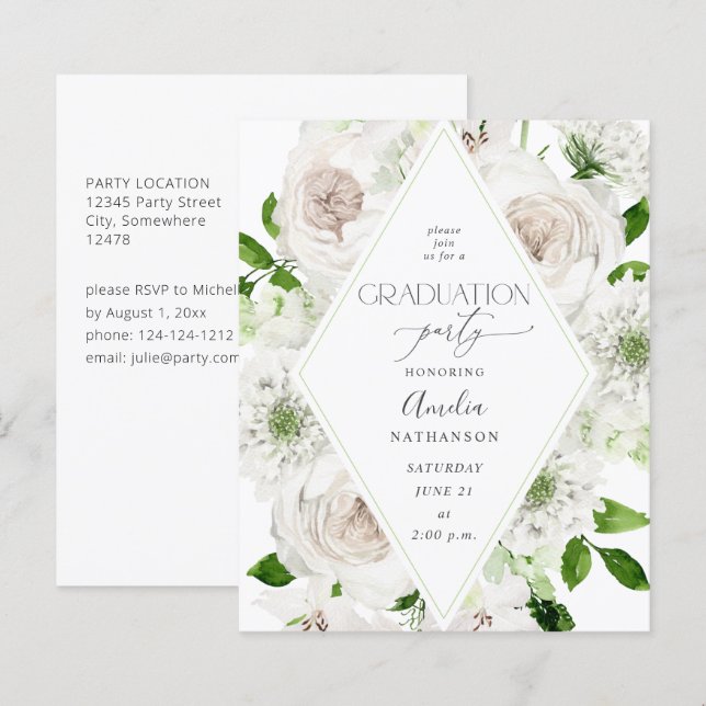 Budget White Floral Graduation Party (Front/Back)