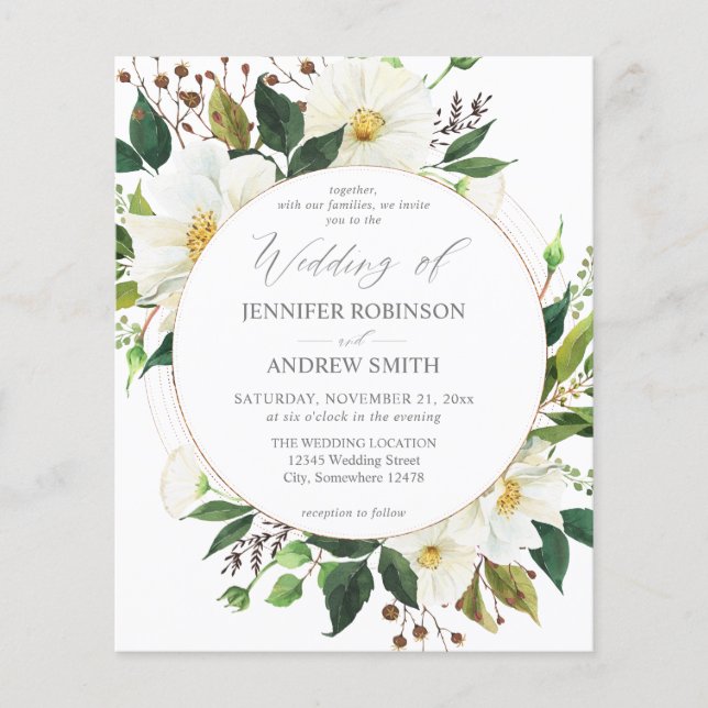 Budget White Floral & Greenery 1 Wedding Flyer (Front)