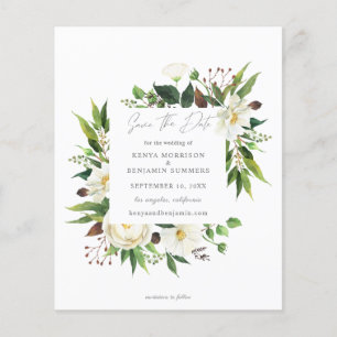 Budget White Floral & Greenery Photo Save the Date Flyer