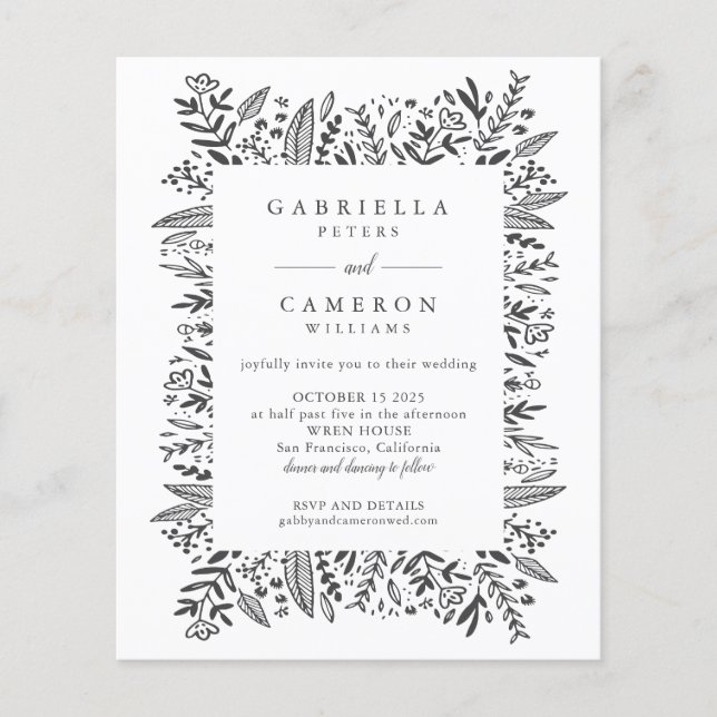 Budget White Floral Line Art Wedding All-in-One  (Front)