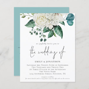 Budget White Florals Eucalyptus Wedding Invitation