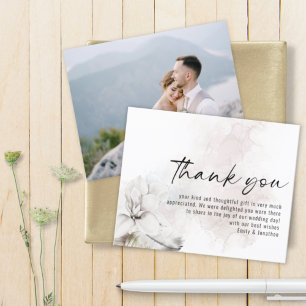 Budget White Florals Photo Wedding Thank You