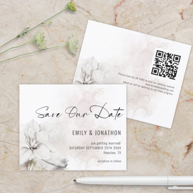 Budget White Florals Wedding QR Code Save Our Date (Creator Uploaded)