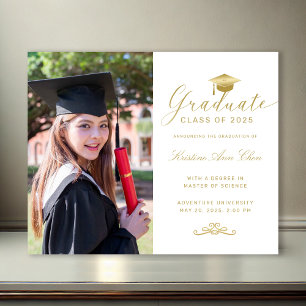 Budget White Gold Formal Script Photo Graduation