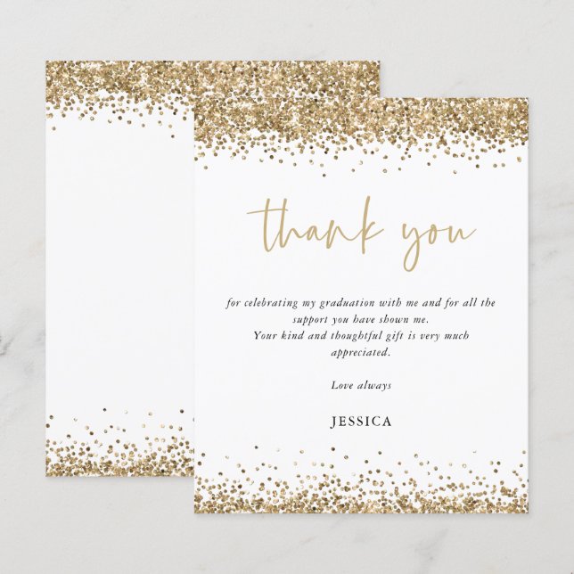 Budget White Gold Glitter 2024 Graduation Thanks (Front/Back)