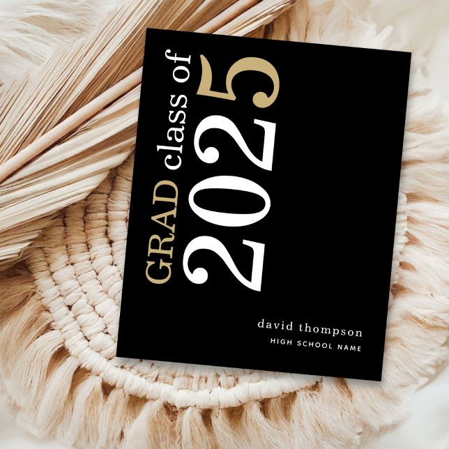 Budget White Gold Text 2025 Grad Announcement (front view)