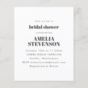 Budget White Minimalist Bridal Shower Invitation 