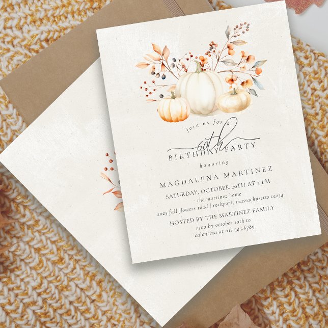 BUDGET White Pumpkin 60th Birthday Invitation (Creator Uploaded)