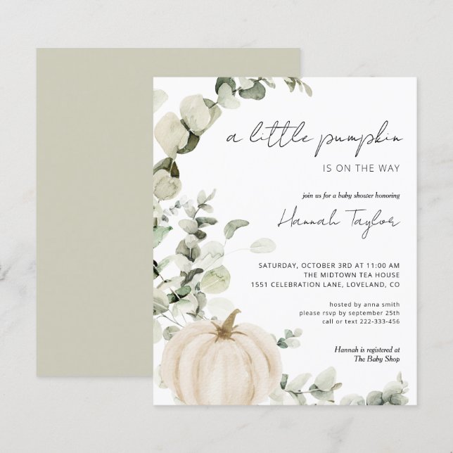 Budget White Pumpkin Fall Baby Shower Invitation (Front/Back)
