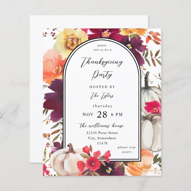Budget White Pumpkin Fall Floral Thanksgiving (Front/Back)