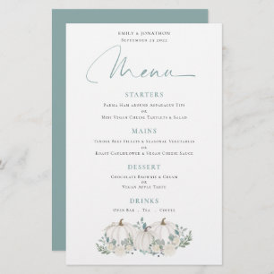 Budget White Pumpkins Florals Wedding Menu