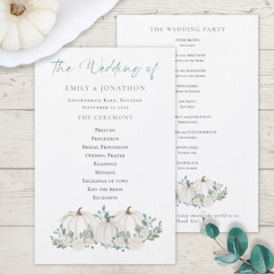 Budget White Pumpkins Florals Wedding Program