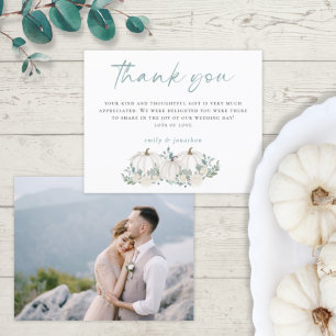 Budget White Pumpkins Photo Wedding Thank You
